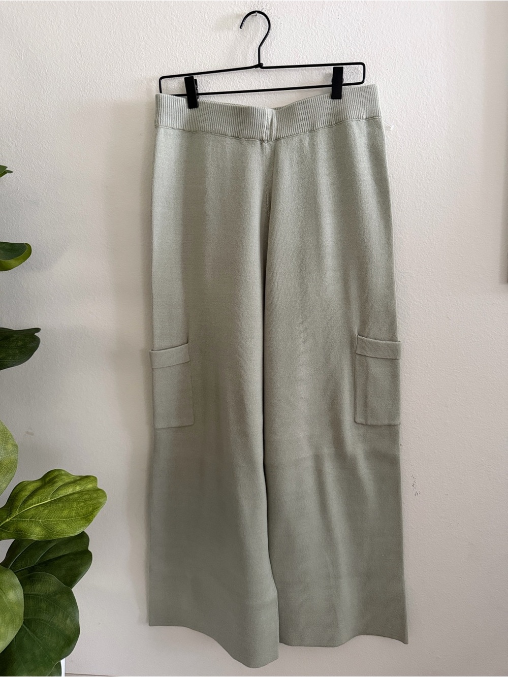 Sincerely Jules Wide-Leg Knit Cargo Pants in Sage